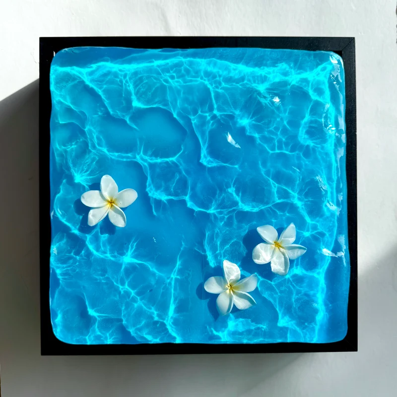 Plumerias under water- Blå Resin Havs Väggkonst
