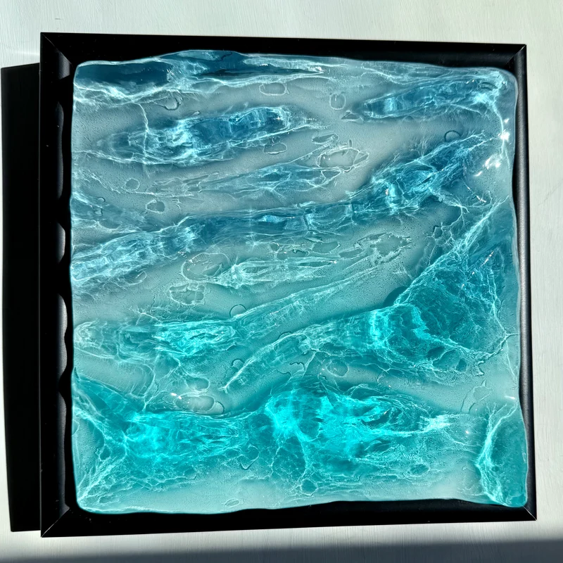 Resin vattenskulptural väggkonst, ombre blå