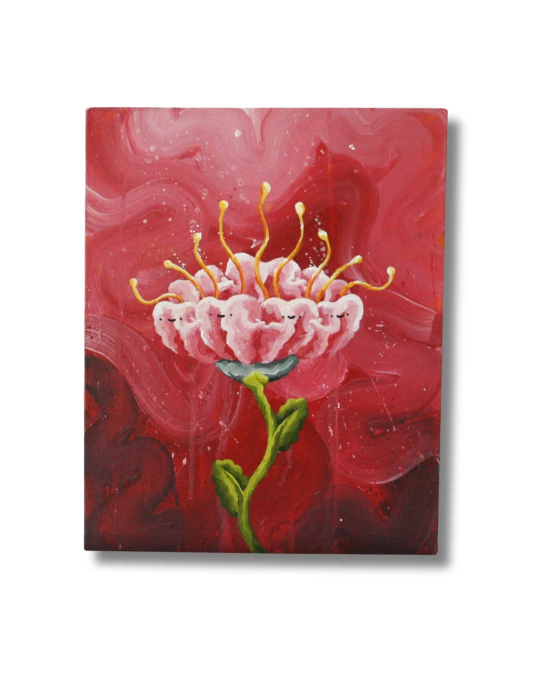 Flowerhug, Original popsurrealism lowbrow popart målning på duk