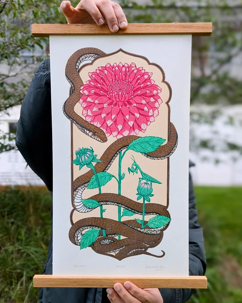 Preying - Linocut Print