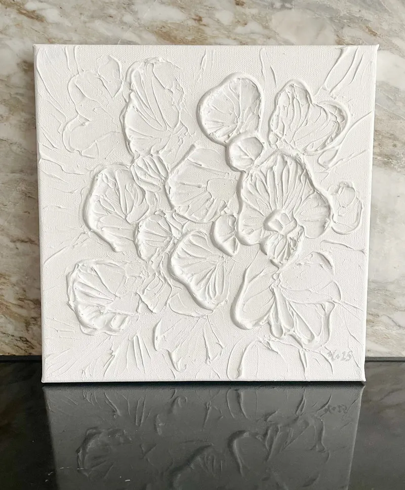 Original Målning Floral Vit Beige - Soft White Bloom | Svensk Konst