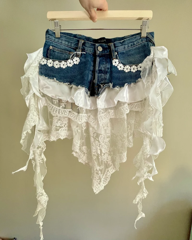 Liten Kjol Denim & Vit spets