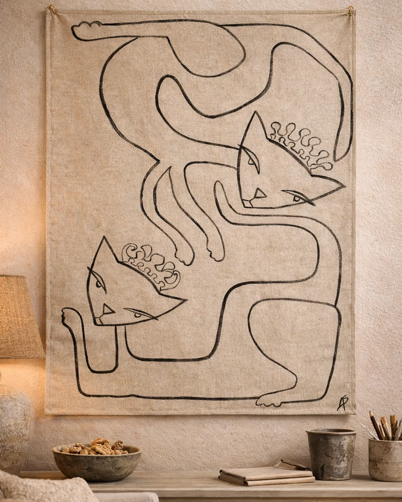 Royal Cats - Original textil väggstycke