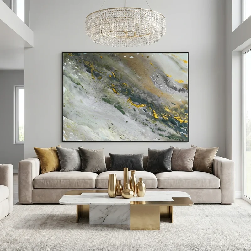 Fine Art Print Abstrakt Marmor Guld Grå - Marble Wave Gray | Museumskvalitet