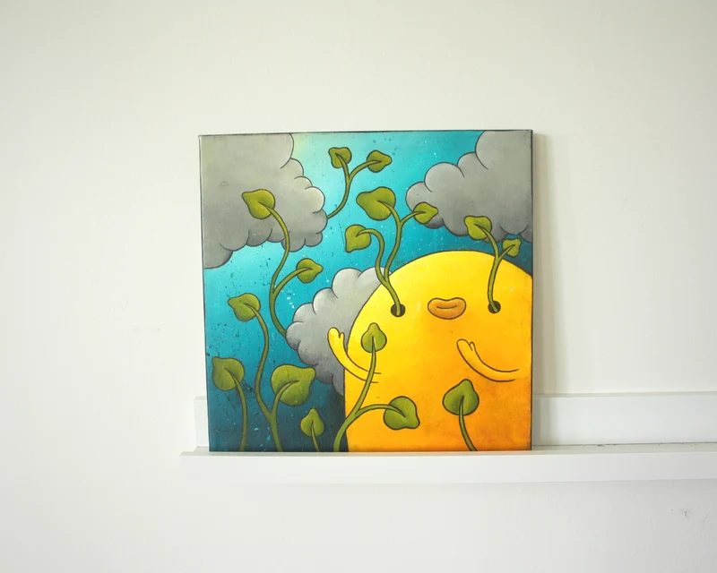 Blending in, Original popsurrealism lowbrow popart målning på duk