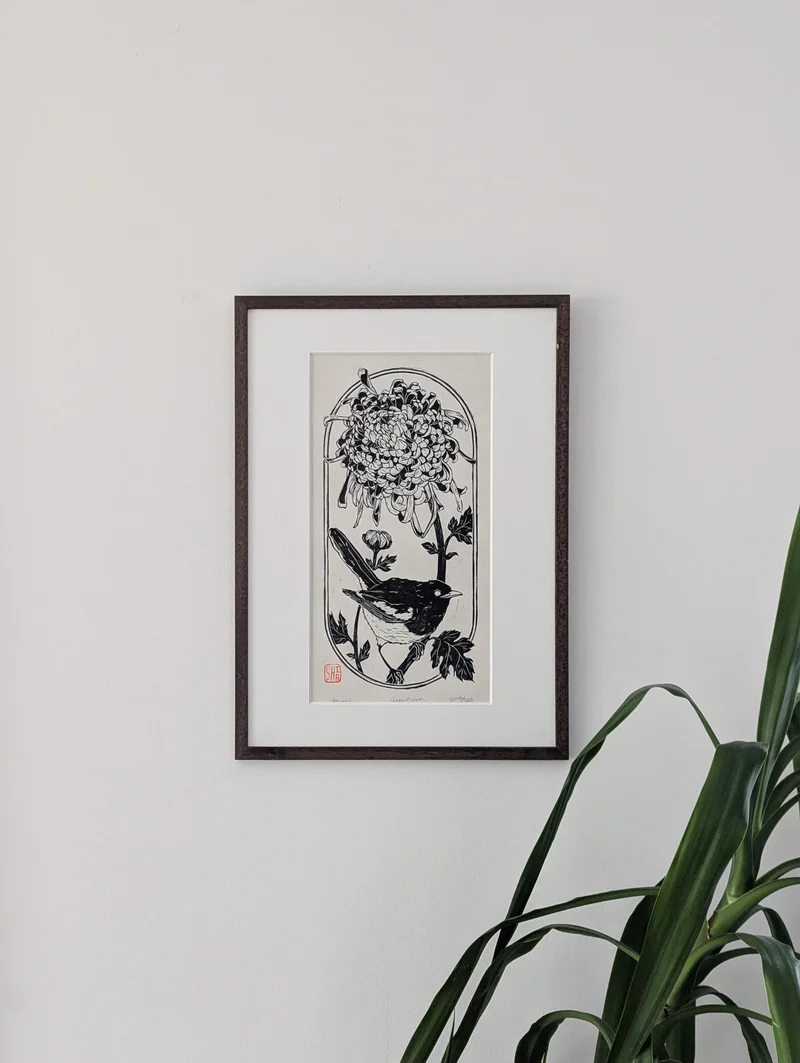 Chrysanthemum - Linocut Print