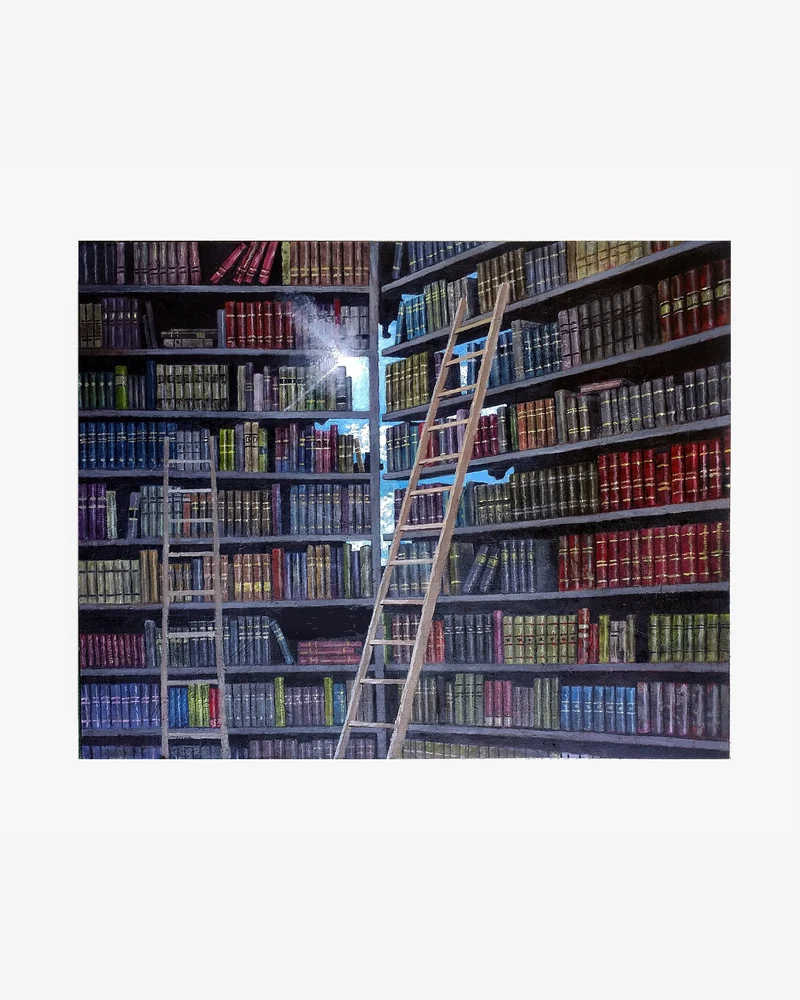 Books and Ladders Målning