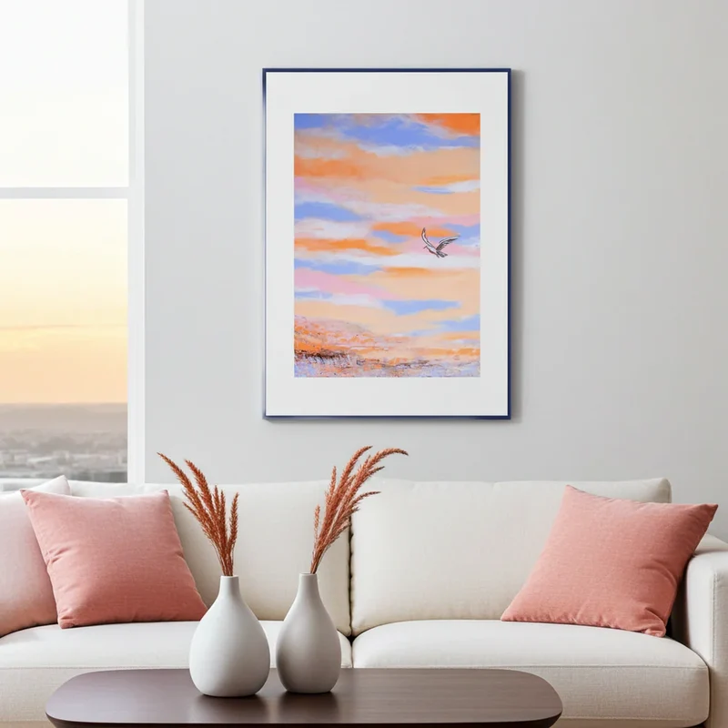 Fine Art Print Abstrakt Drömlandskap Blå - Free as a Bird Piece 1 | Museikvalitet