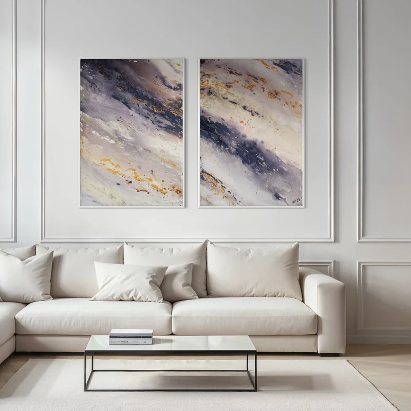 Marble Wave Piece 1 Fine Art Print Abstrakt Havsvåg Blå Guld - Marble Wave Piece 1 | Museumskvalitet