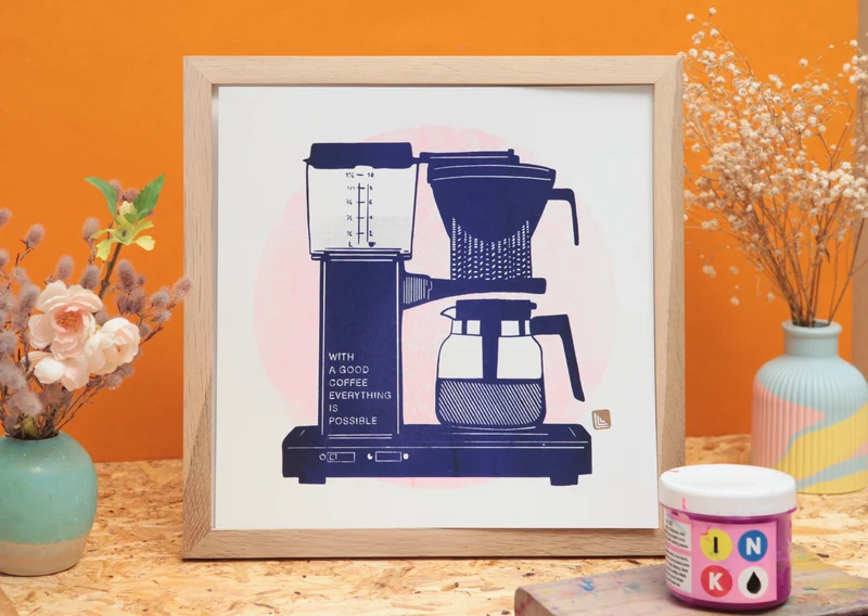Coffee Machine - handtryckt screen Print