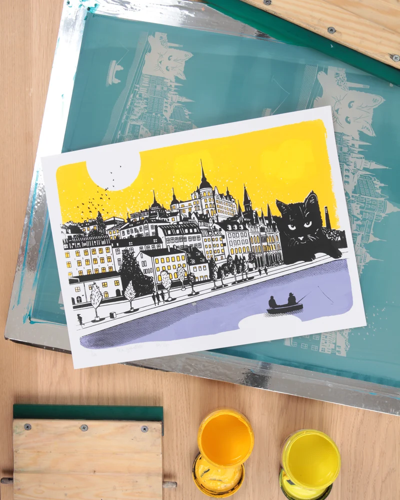 The Guardian, handgjord Screentryck Katt Konst Print
