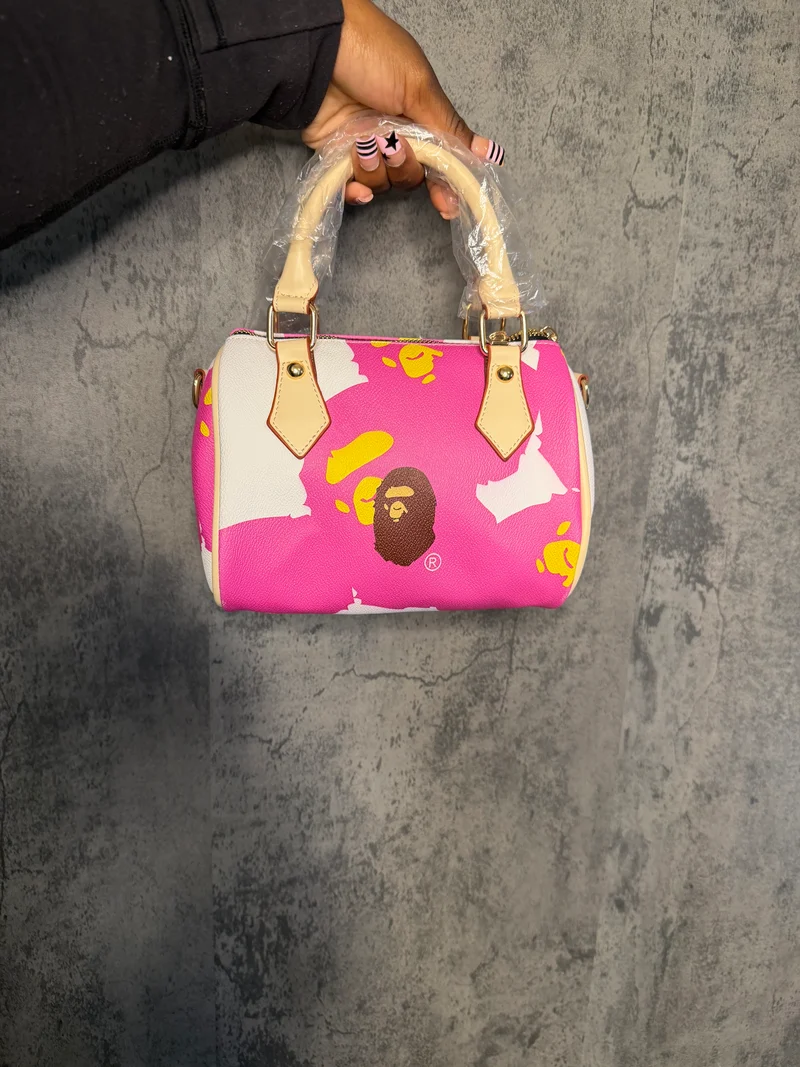 Pink + white bape pillow bag