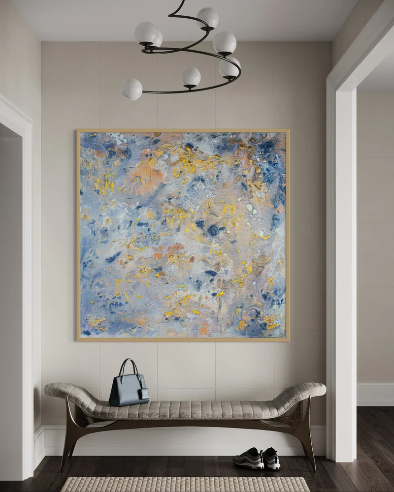 Abstrakt Havslandskap Canvas Print Svensk Väggkonst Blå och Guld: "The Ocean Our Universe"