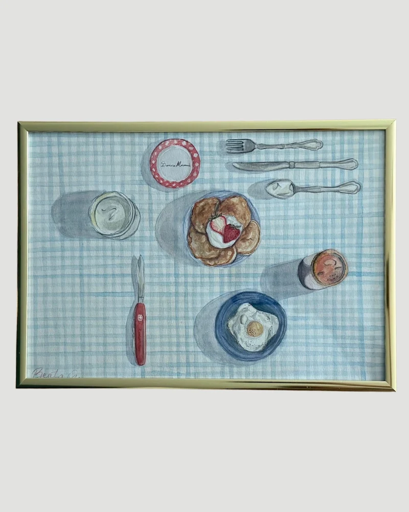 Blue Breakfast - Aquarelle Original Målning