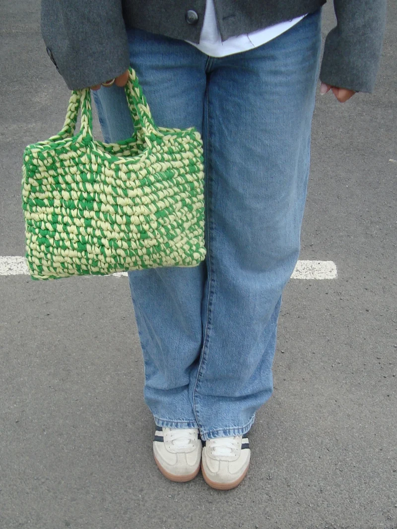 Virkad gul/grön Väska, Tanja