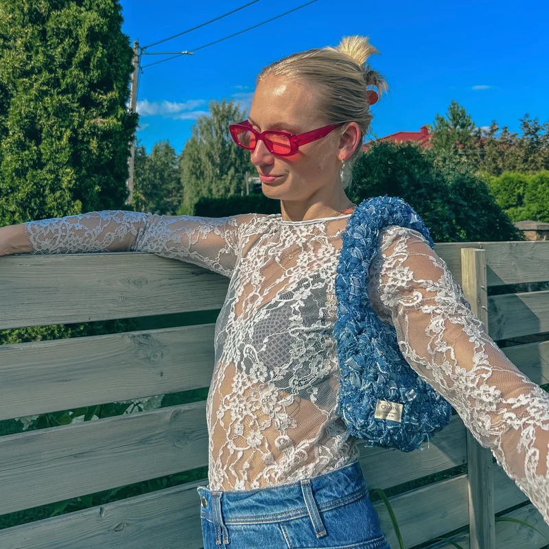 Up-Cycled Denim Virkad Väska MICA