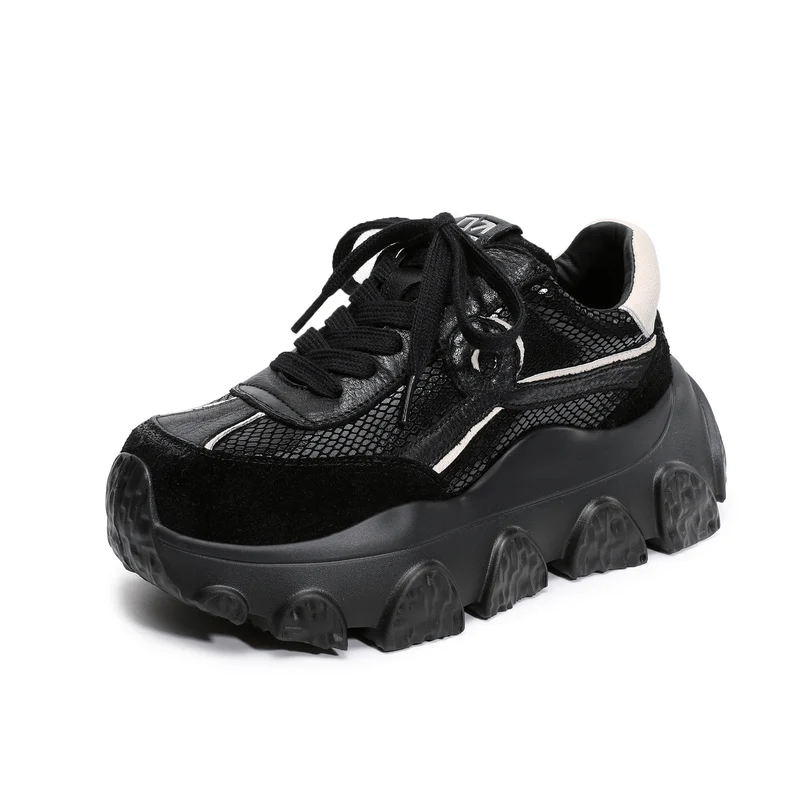 Women's Retro Leather Casual Chunky Platform Sneakers