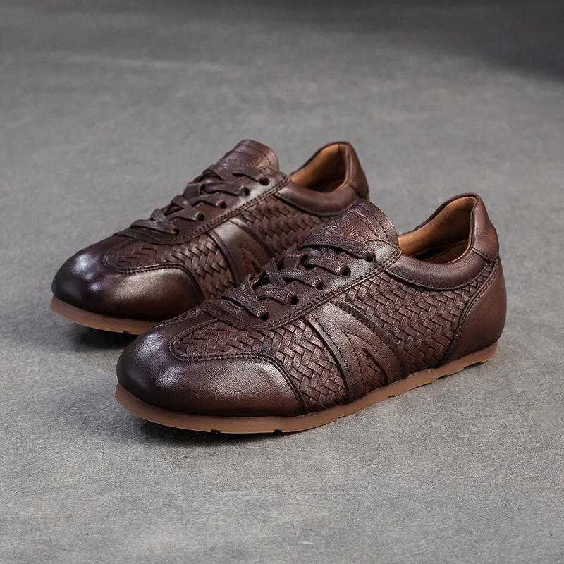 Women's Vintage Leather Woven Casual Shoes
