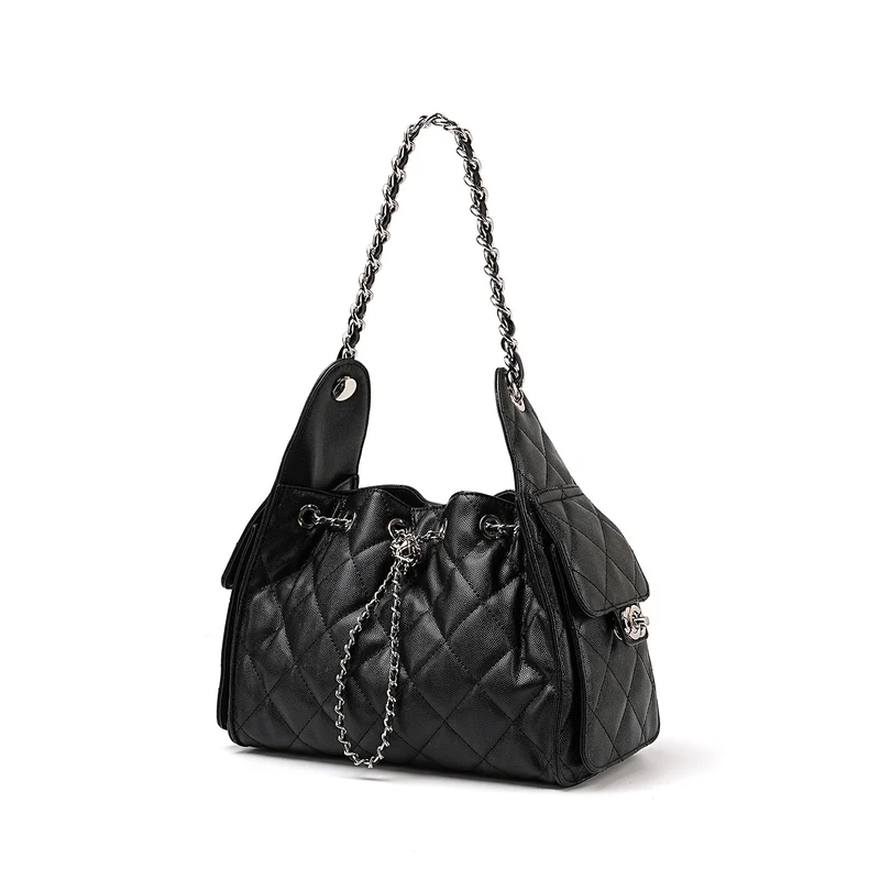Women's Quilted Leather Chain Strap Bucket Bag