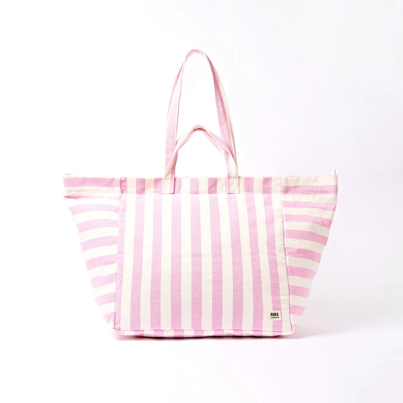 ROKA Marylebone stor tygväska i bomullscanvas | Stripe i sorbet