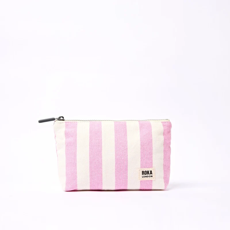 ROKA Maida Vale liten bomullspåse i canvas | Stripe i sorbet
