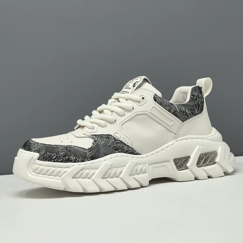 Men's Leather & Fabric Chunky Platform Dad Sneakers