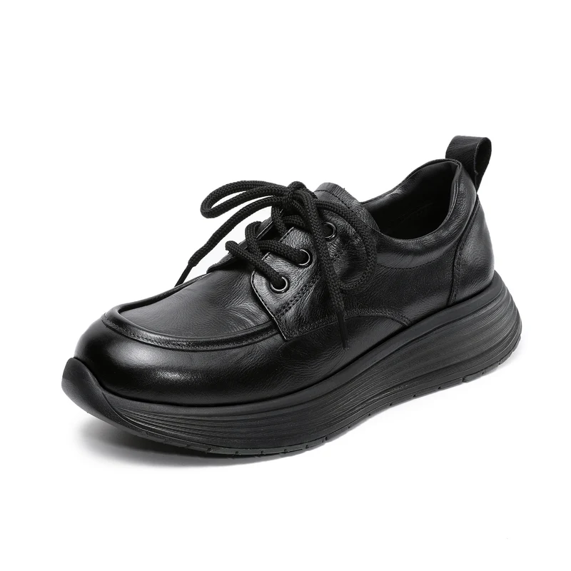 Women's Retro Platform Lace-up Leather Shoes