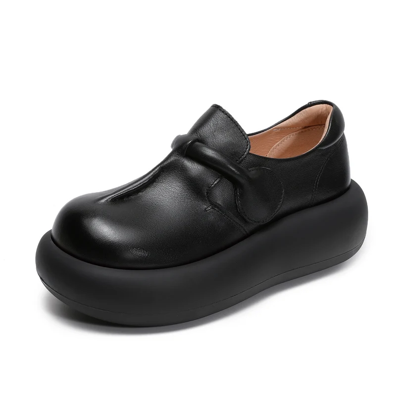 Women Retro Leather Chunky Platform Casual Shoes