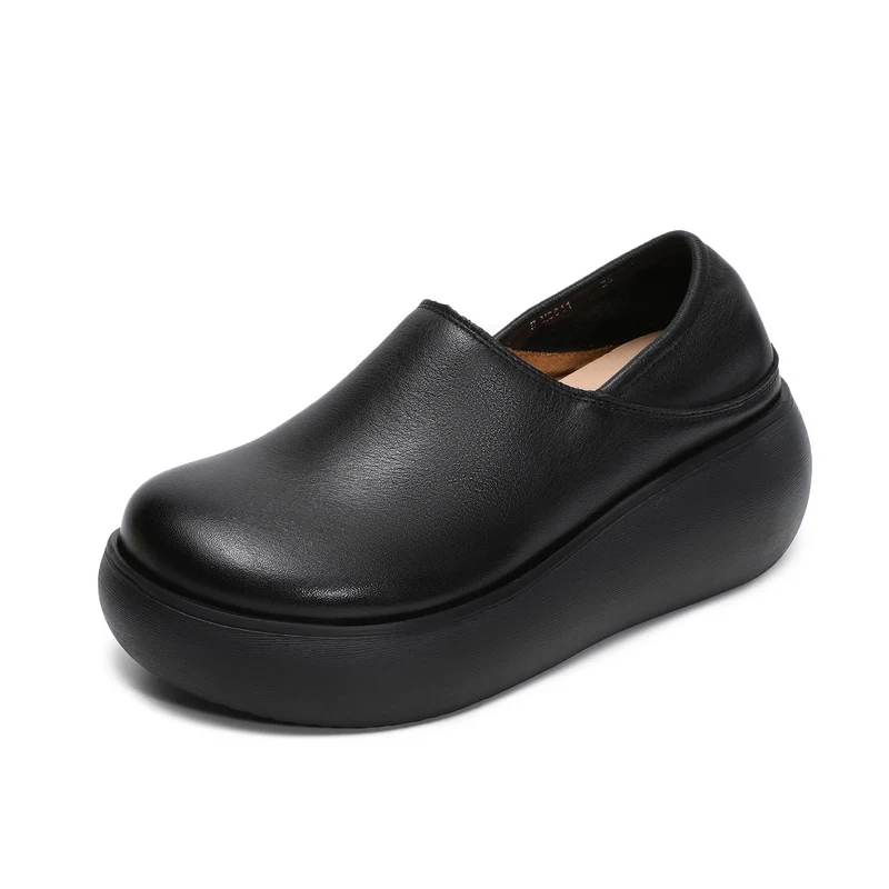 Women's Retro Plain Leather Casual Platform Shoes