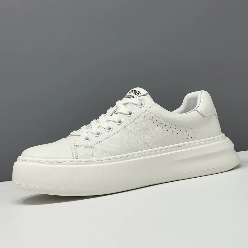 Men's Plain Leather Fashion Casual Flat Sneakers