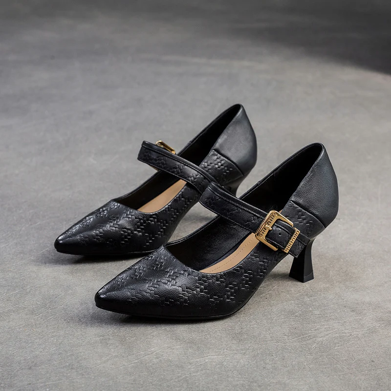 Women Leather Pointed Toe High Heel Pumps Dress Shoes