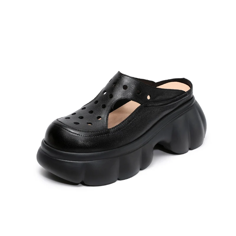 Women's Retro Hollow Leather Summer Platform Mules