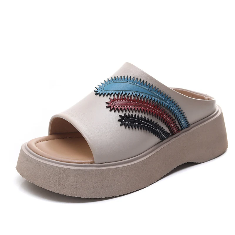 Women's Retro Leather Casual Thick Soled Slides