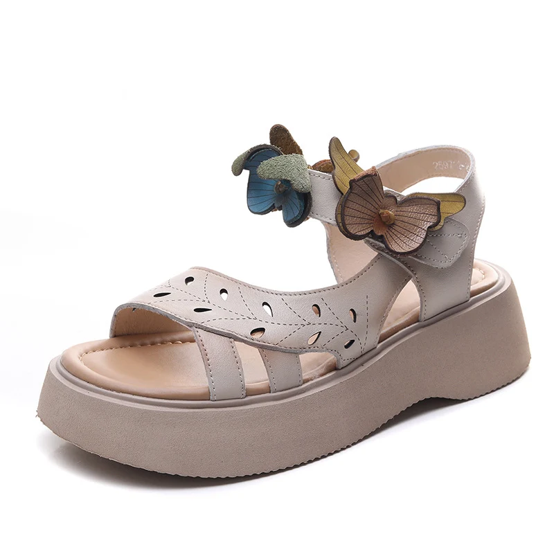 Women's Fashion Bowknot Leather Platform Velcro Sandals