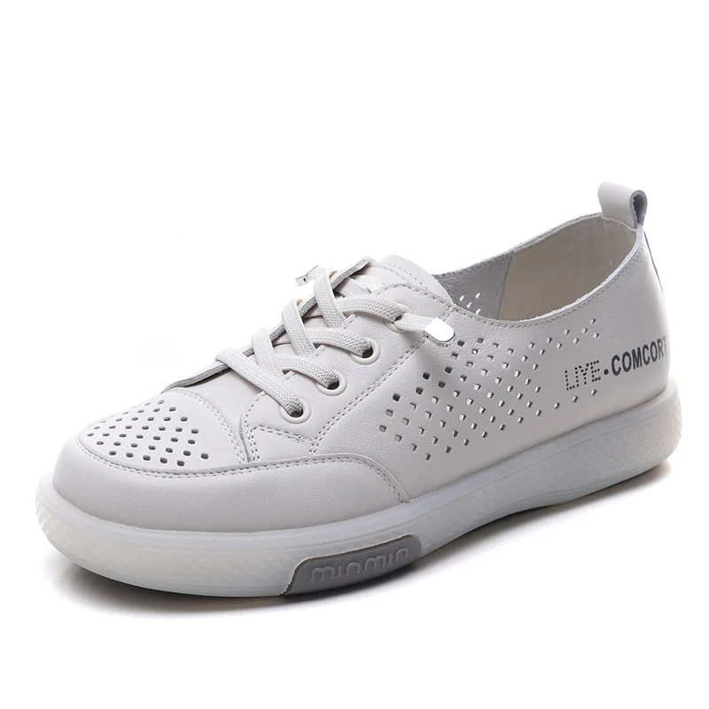 Women's Fashion Hollow Leather Flat Casual Shoes