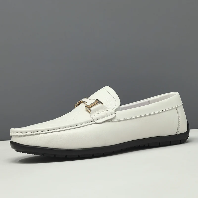Men's Minimalism Plain Embossed Leather Loafers