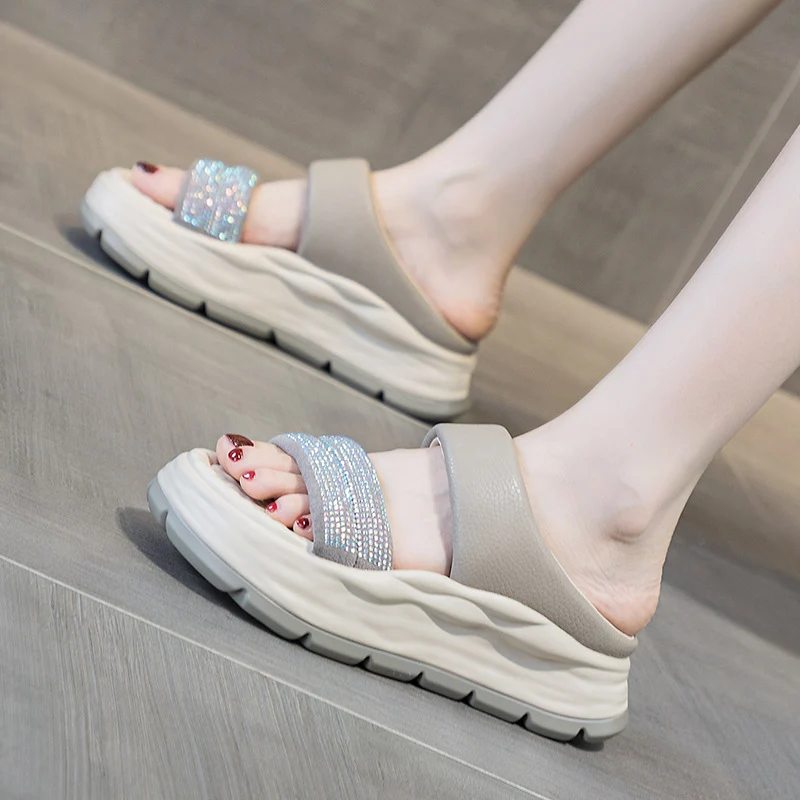 Women's Fashion Leather Platform Casual Summer Slides
