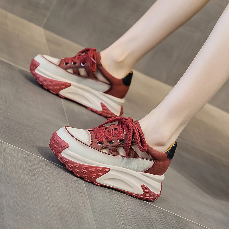 Women's Fashion Hollow Leather Platform Casual Shoes