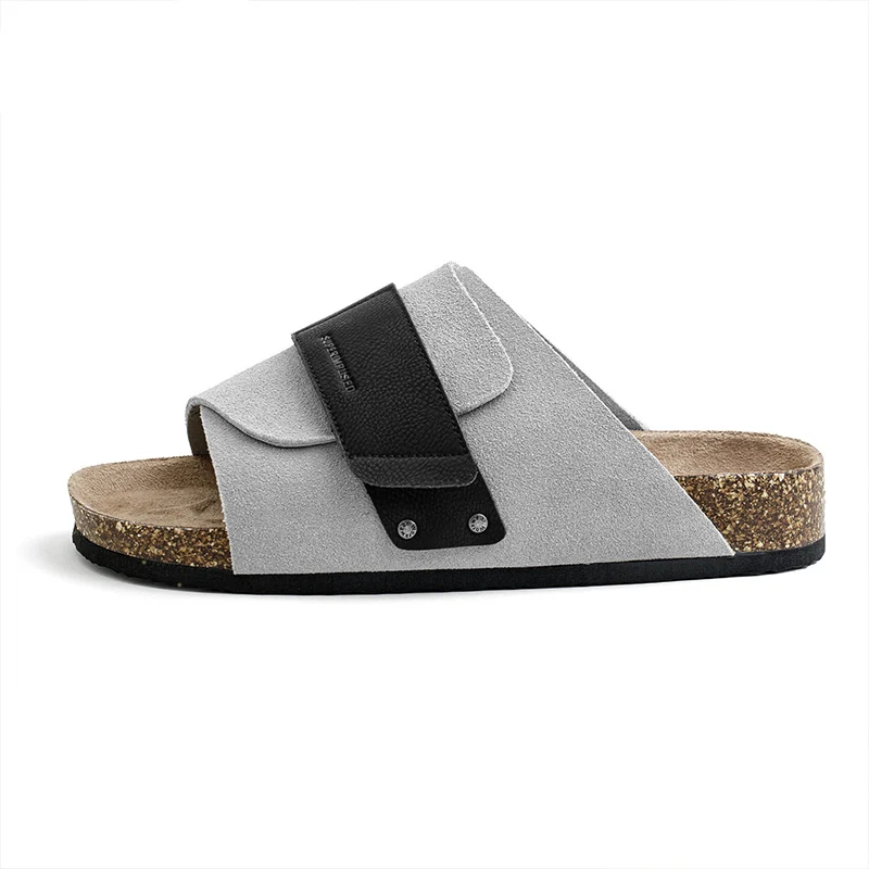 Men's Fashion Suede Lightweight Wooden Casual Slides