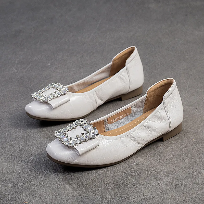 Women's Fashion Crystal Leather Low Top Casual Flats