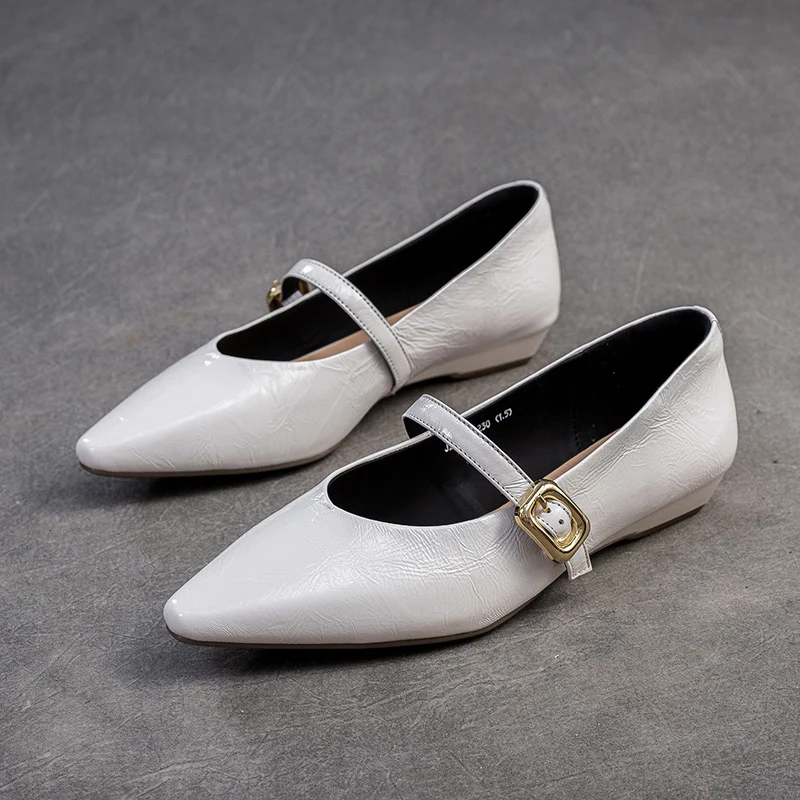 Women's Minimalism Plain Leather Low Top Pointed Toe Flat