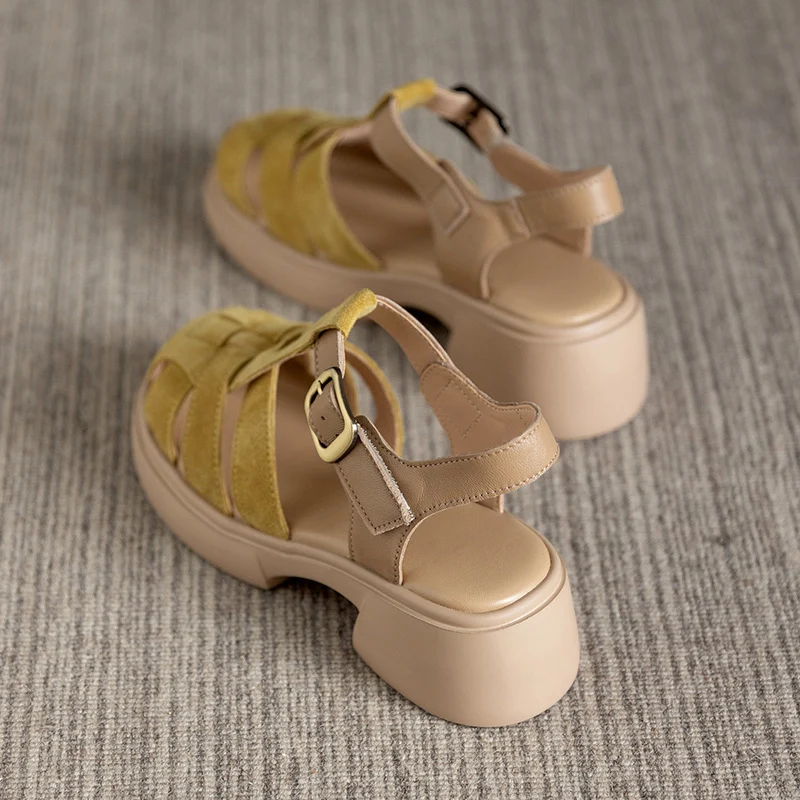 Women's Plaited Solid Leather Summer Casual Sandals
