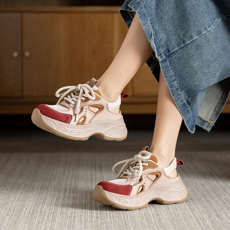 Women's Color Matching Hollow Platform Casual Shoes