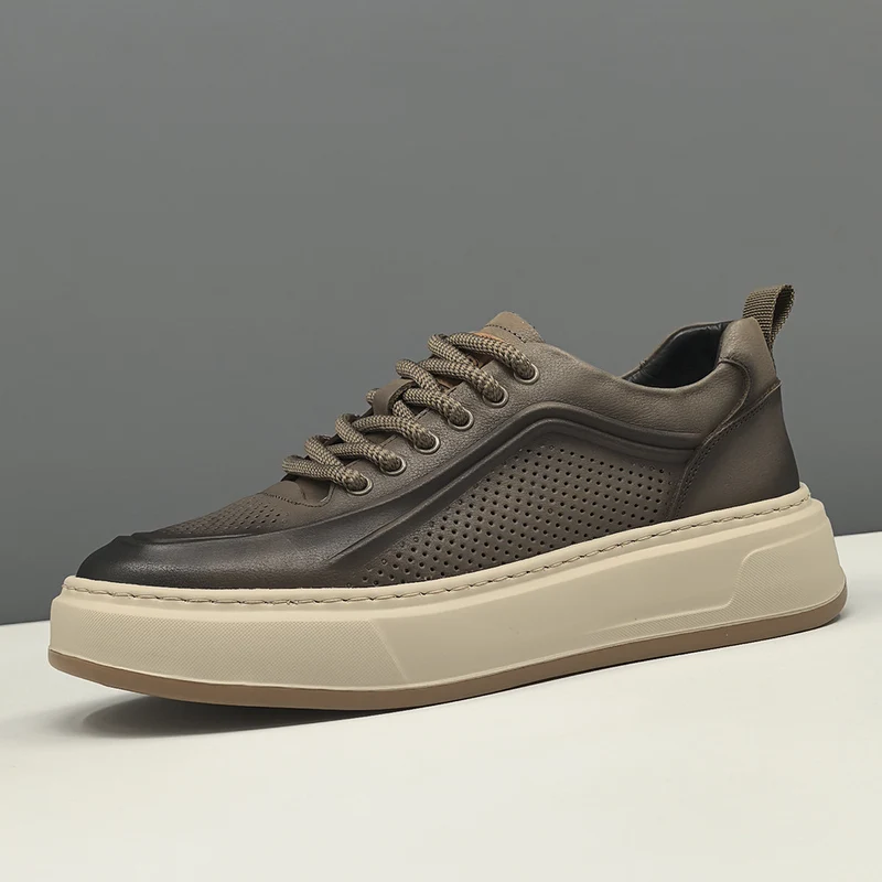 Men‘s Minimalism Breathable Leather Flat Casual Sneakers