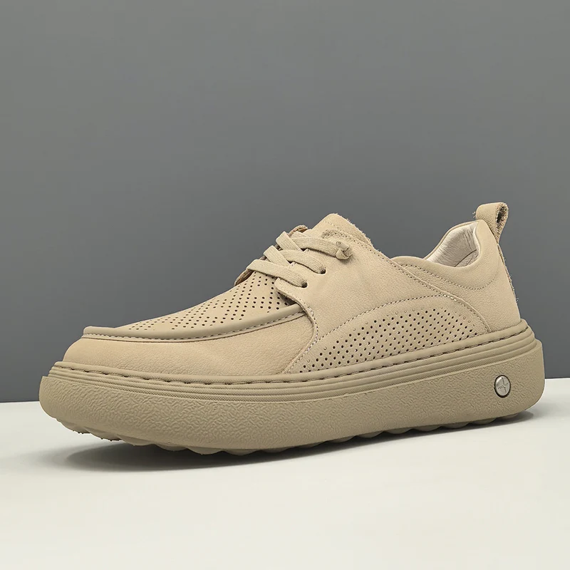 Men Minimalism Plain Breathable Leather Casual Shoes