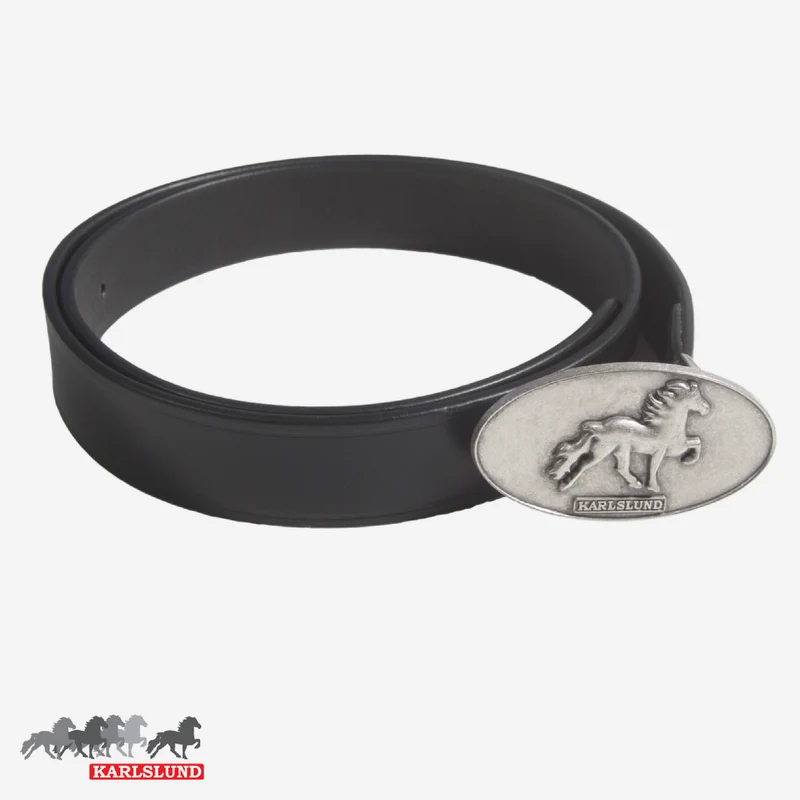 Bälte Karlslund, läder och metallbuckle med töltande häst