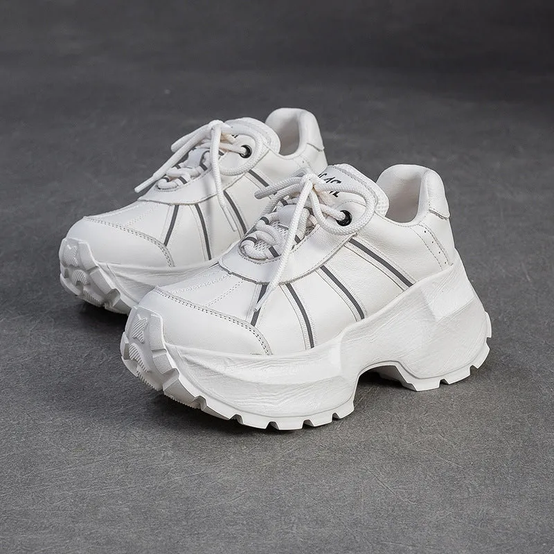 Women's Minimalist Fashion Leather Chunky Platform Sneakers