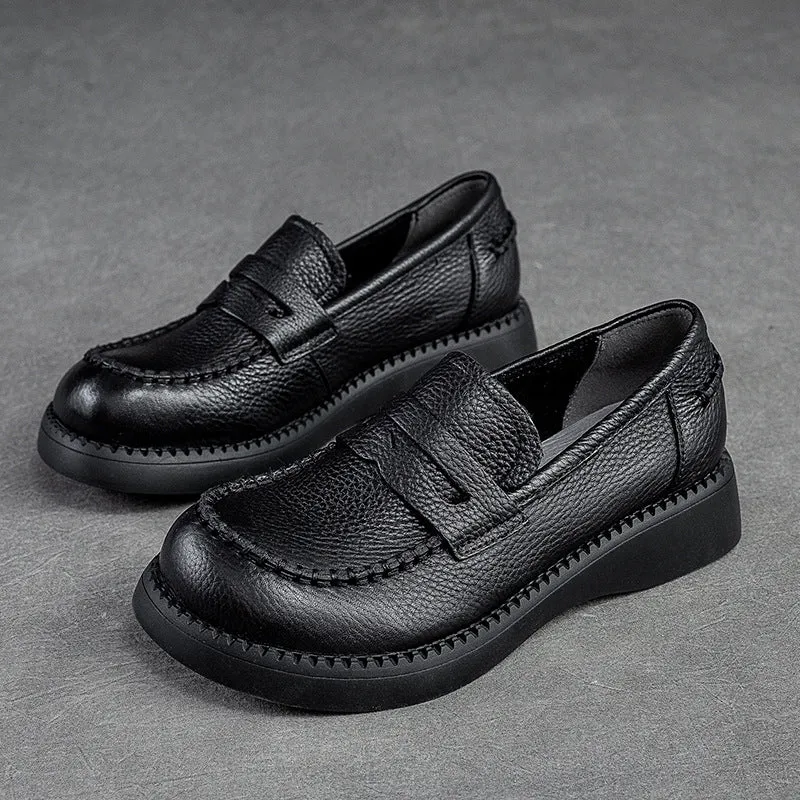 Women's Retro Plain Leather Classic Casual Loafers