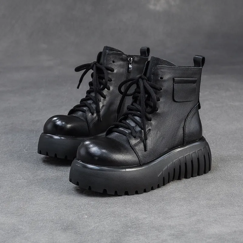 Women's Vintage Leather Casual Platform Boots