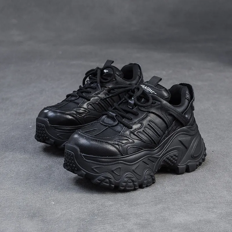 Women's Minimalist Plain Leather Chunky Platform Sneakers